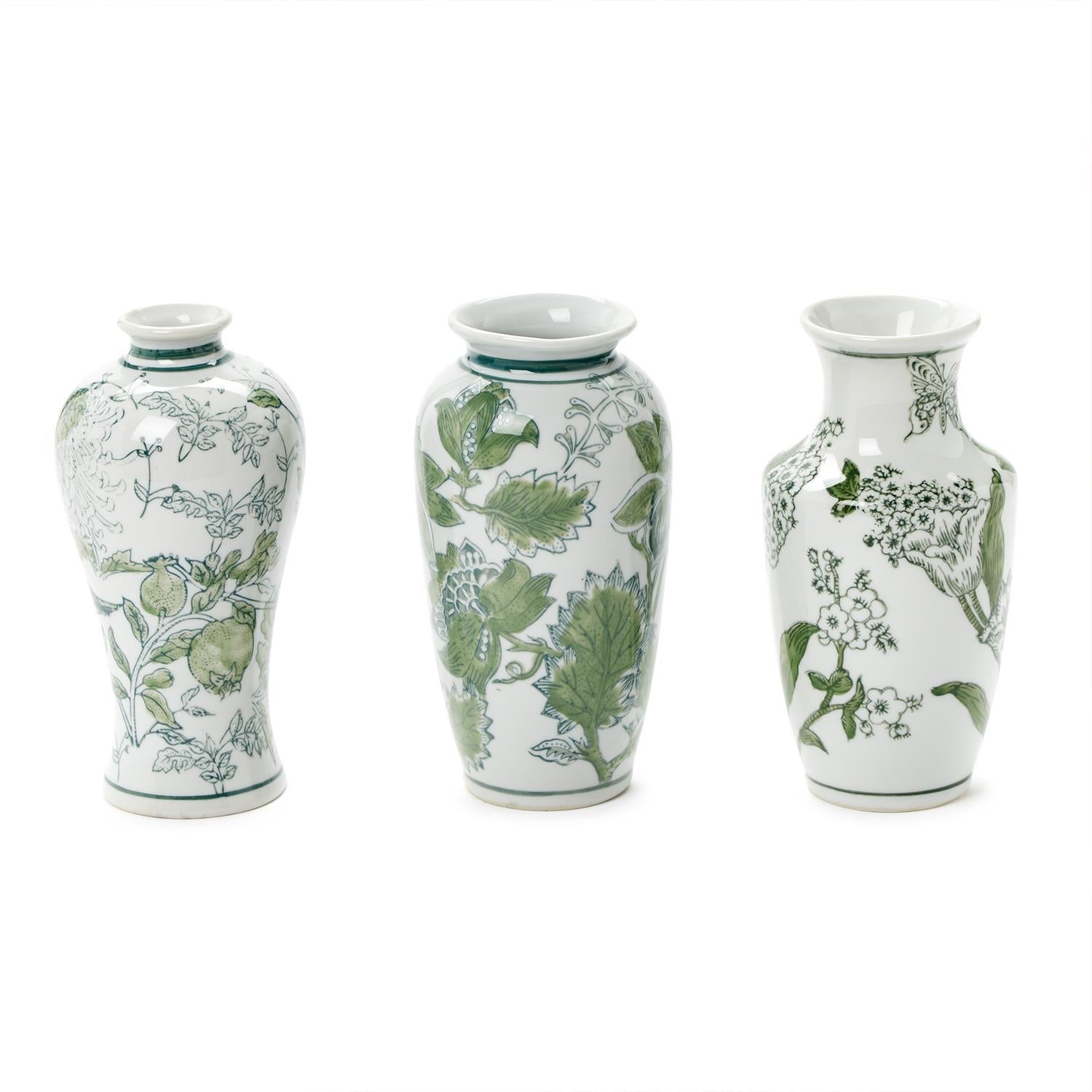 Primrose and Lotus Green and White Chinoiserie Vases