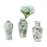 Primrose and Lotus Green and White Chinoiserie Vases