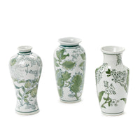 Primrose and Lotus Green and White Chinoiserie Vases