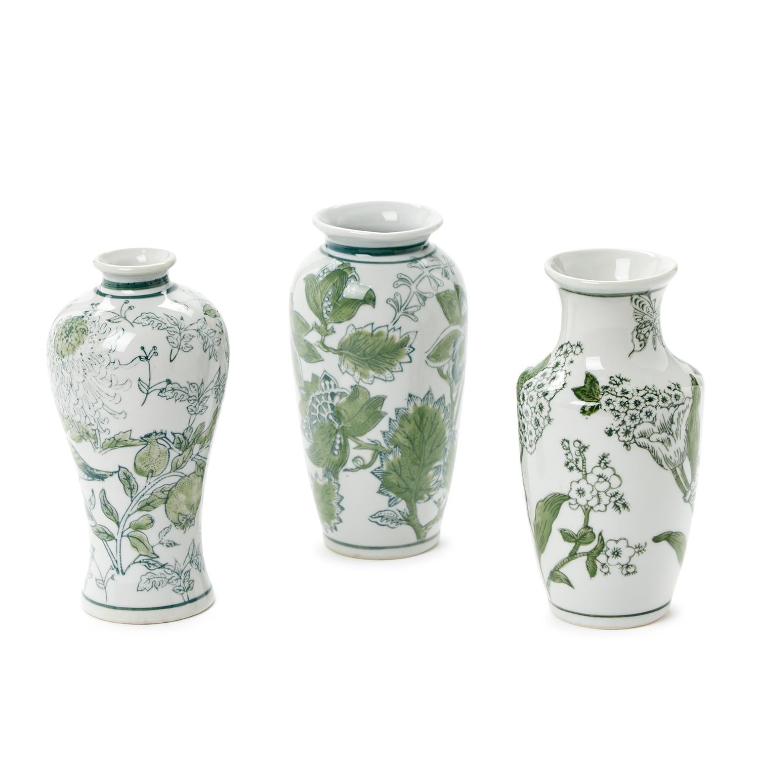 Primrose and Lotus Green and White Chinoiserie Vases
