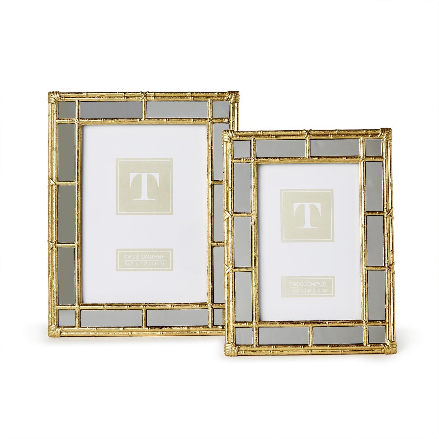 Bamboo Gold Photo Frames with Mirror Edge (Set of 2)