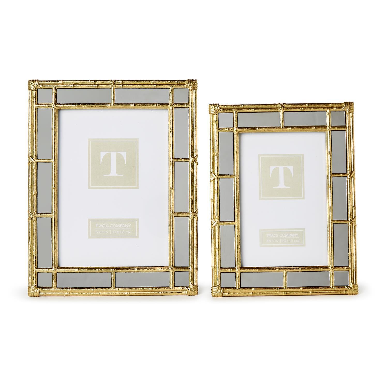 Bamboo Gold Photo Frames with Mirror Edge (Set of 2)