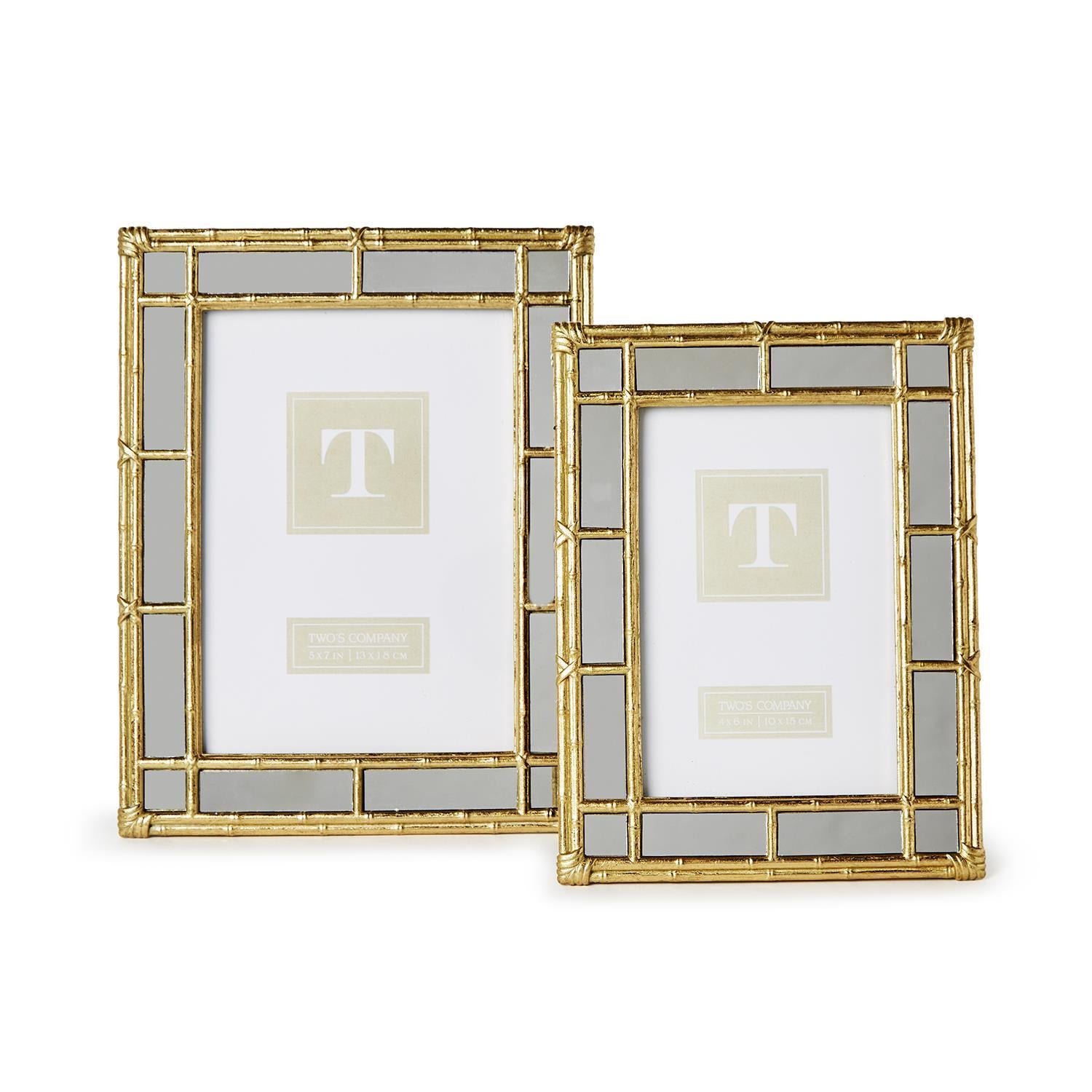 Bamboo Gold Photo Frames with Mirror Edge (Set of 2)