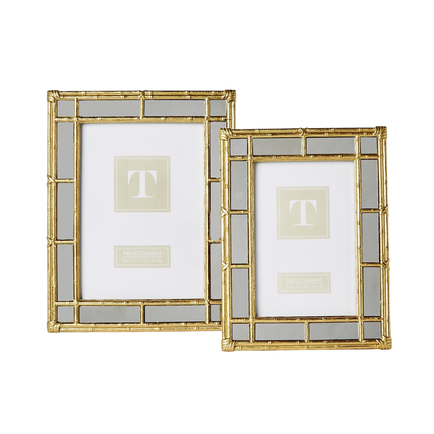 Bamboo Gold Photo Frames with Mirror Edge (Set of 2)