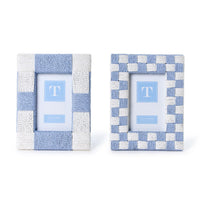 Hand-Woven Checkered Blue and White Pattern Photo Frames (Set of 2)