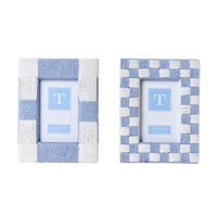 Hand-Woven Checkered Blue and White Pattern Photo Frames (Set of 2)