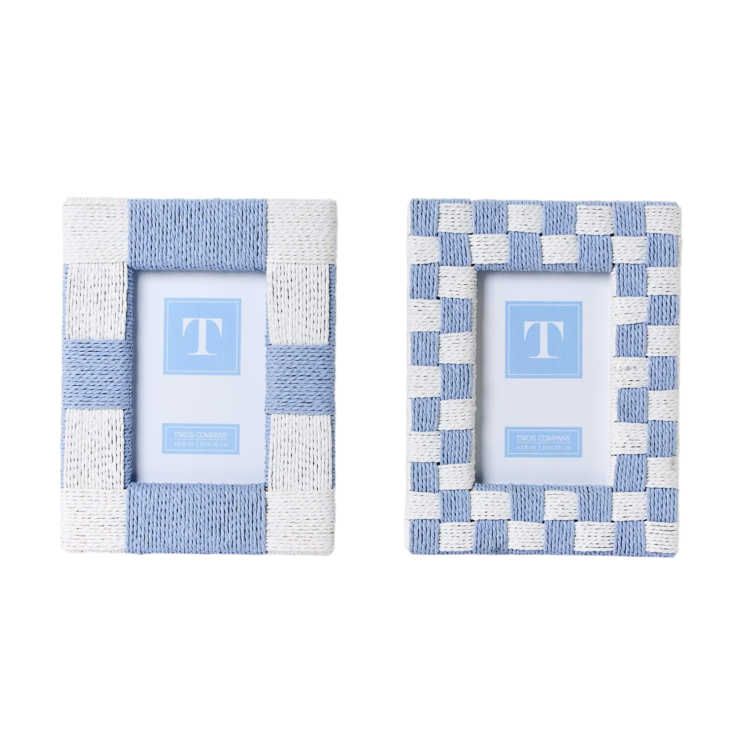 Hand-Woven Checkered Blue and White Pattern Photo Frames (Set of 2)