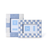 Hand-Woven Checkered Blue and White Pattern Photo Frames (Set of 2)