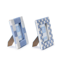 Hand-Woven Checkered Blue and White Pattern Photo Frames (Set of 2)