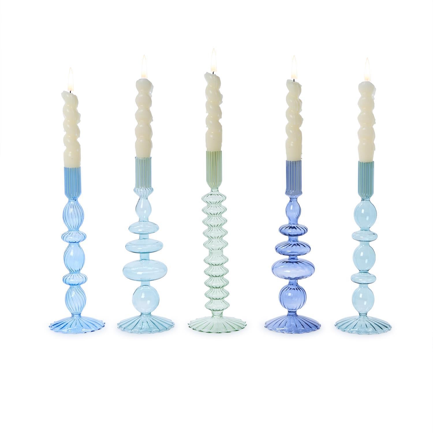 Hand-Blown Glass Taper Candlestick Candleholders (Set of 5)