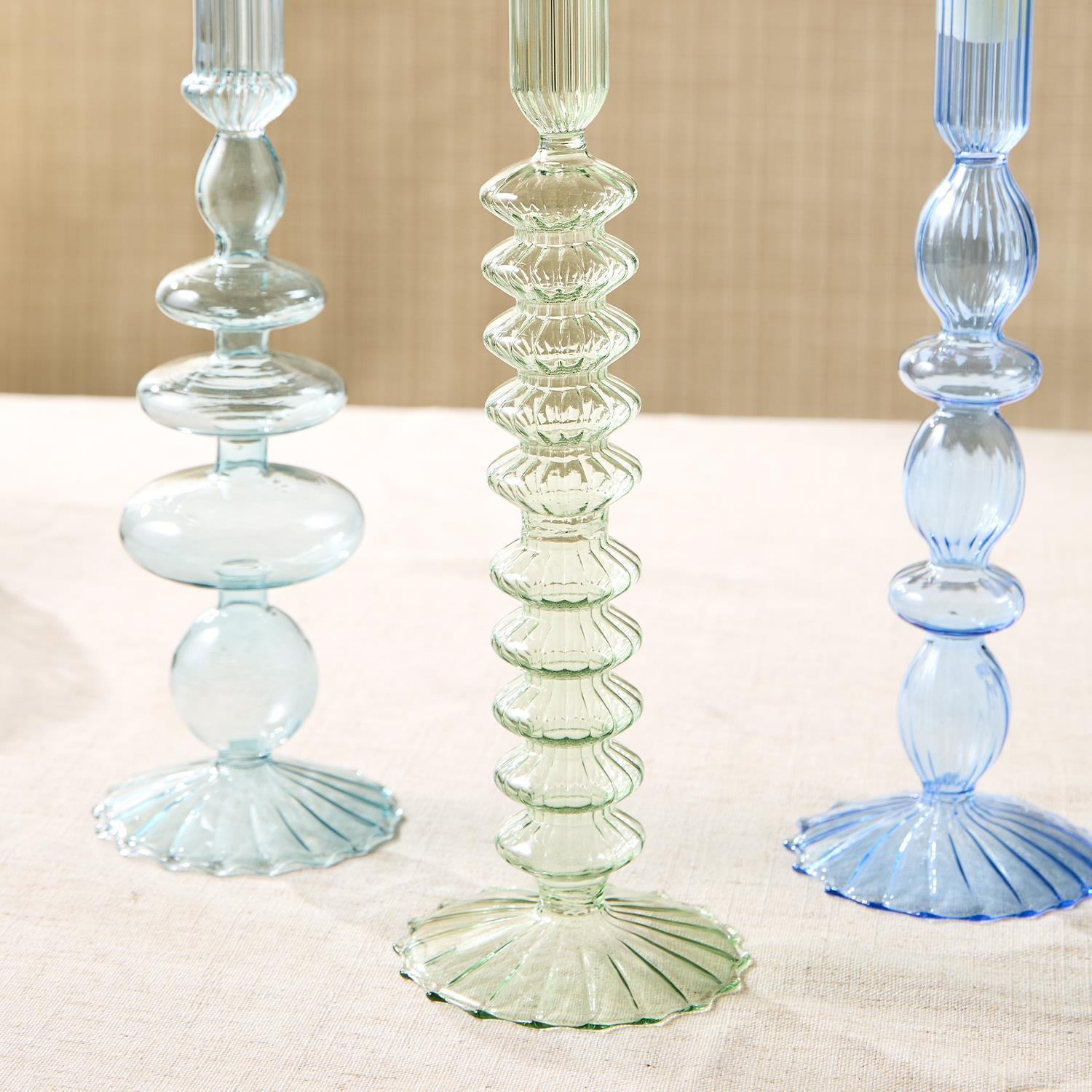 Hand-Blown Glass Taper Candlestick Candleholders (Set of 5)