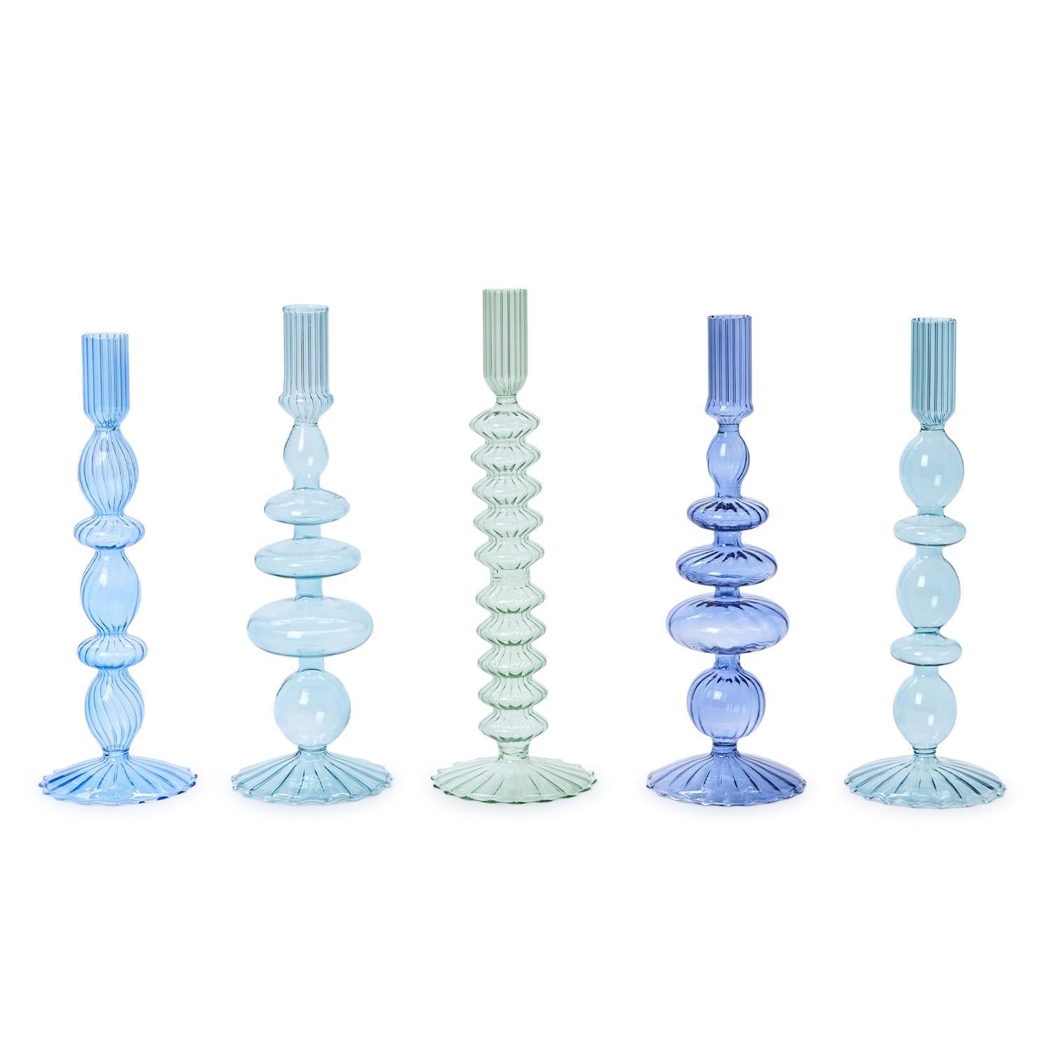 Hand-Blown Glass Taper Candlestick Candleholders (Set of 5)