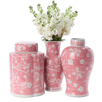 Hand-Painted Pink Chinoiserie Vases (Set of 3)