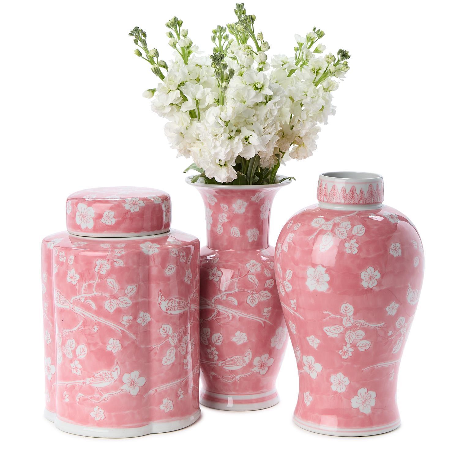 Hand-Painted Pink Chinoiserie Vases (Set of 3)