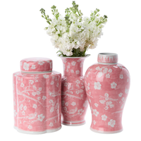 Hand-Painted Pink Chinoiserie Vases (Set of 3)