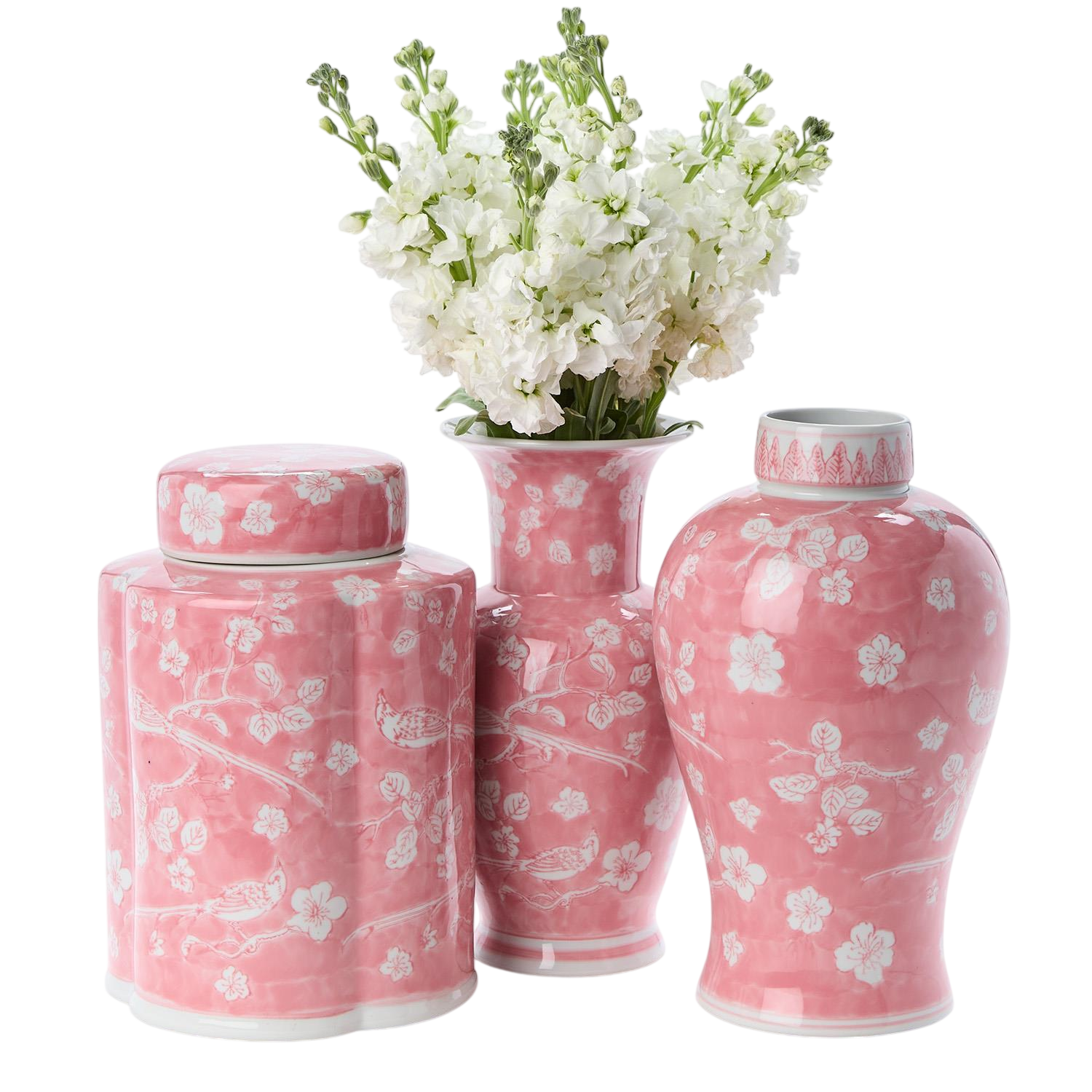 Hand-Painted Pink Chinoiserie Vases (Set of 3)