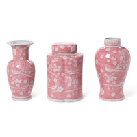 Hand-Painted Pink Chinoiserie Vases (Set of 3)
