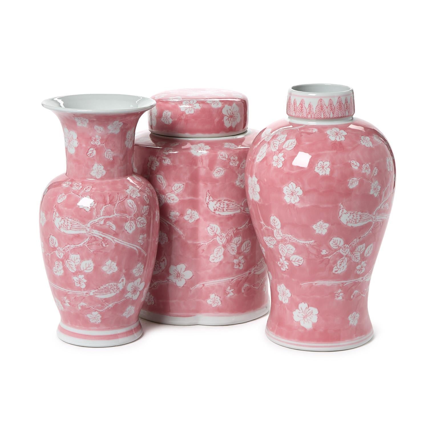 Hand-Painted Pink Chinoiserie Vases (Set of 3)