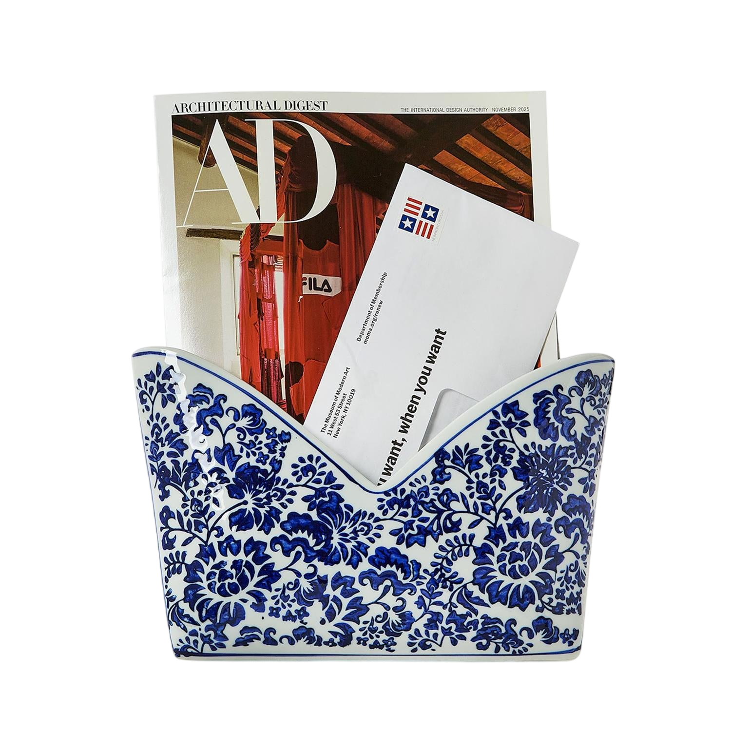 Chinoiserie Blue and White Floral Letter Holder
