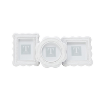 Scalloped White Rattan Weave Photo Frames (Set of 3)
