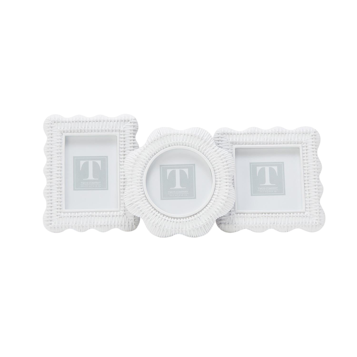 Scalloped White Rattan Weave Photo Frames (Set of 3)