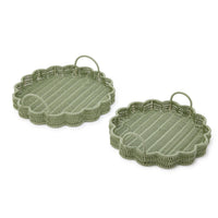 All Weather Wicker Scalloped Edge Round Serving Tray with Handles (Set of 2)