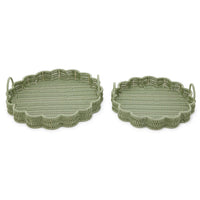 All Weather Wicker Scalloped Edge Round Serving Tray with Handles (Set of 2)