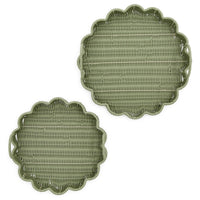 All Weather Wicker Scalloped Edge Round Serving Tray with Handles (Set of 2)