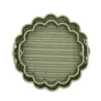 All Weather Wicker Scalloped Edge Round Serving Tray with Handles (Set of 2)