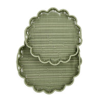 All Weather Wicker Scalloped Edge Round Serving Tray with Handles (Set of 2)