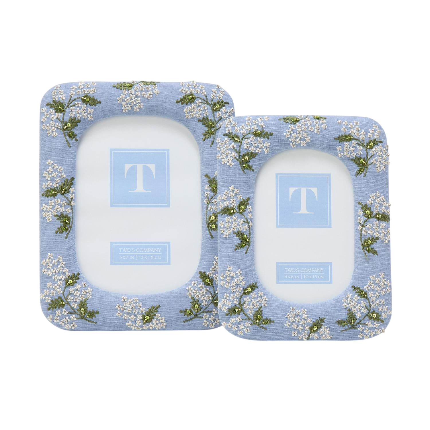 Hydrangea Embroidered and Embellished Linen Fabric Photo Frames (Set of 2)
