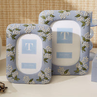Hydrangea Embroidered and Embellished Linen Fabric Photo Frames (Set of 2)