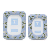 Hydrangea Embroidered and Embellished Linen Fabric Photo Frames (Set of 2)