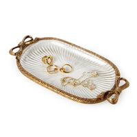 Antique Gold Finish Glass Tray with Bow Accent