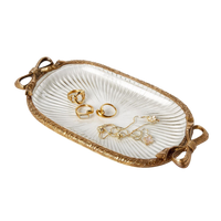 Antique Gold Finish Glass Tray with Bow Accent