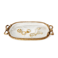 Antique Gold Finish Glass Tray with Bow Accent
