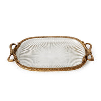 Antique Gold Finish Glass Tray with Bow Accent