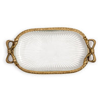 Antique Gold Finish Glass Tray with Bow Accent