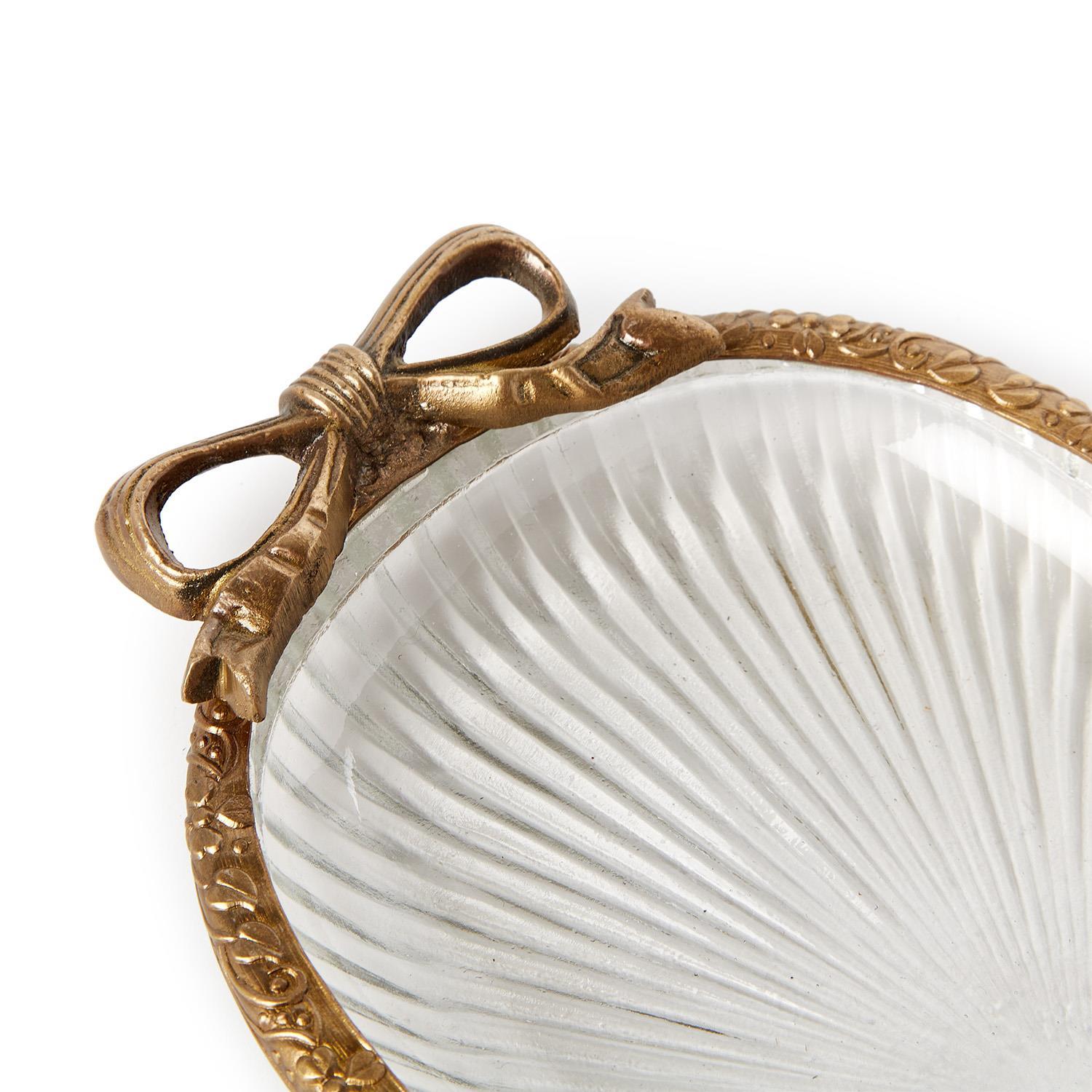 Antique Gold Finish Glass Tray with Bow Accent