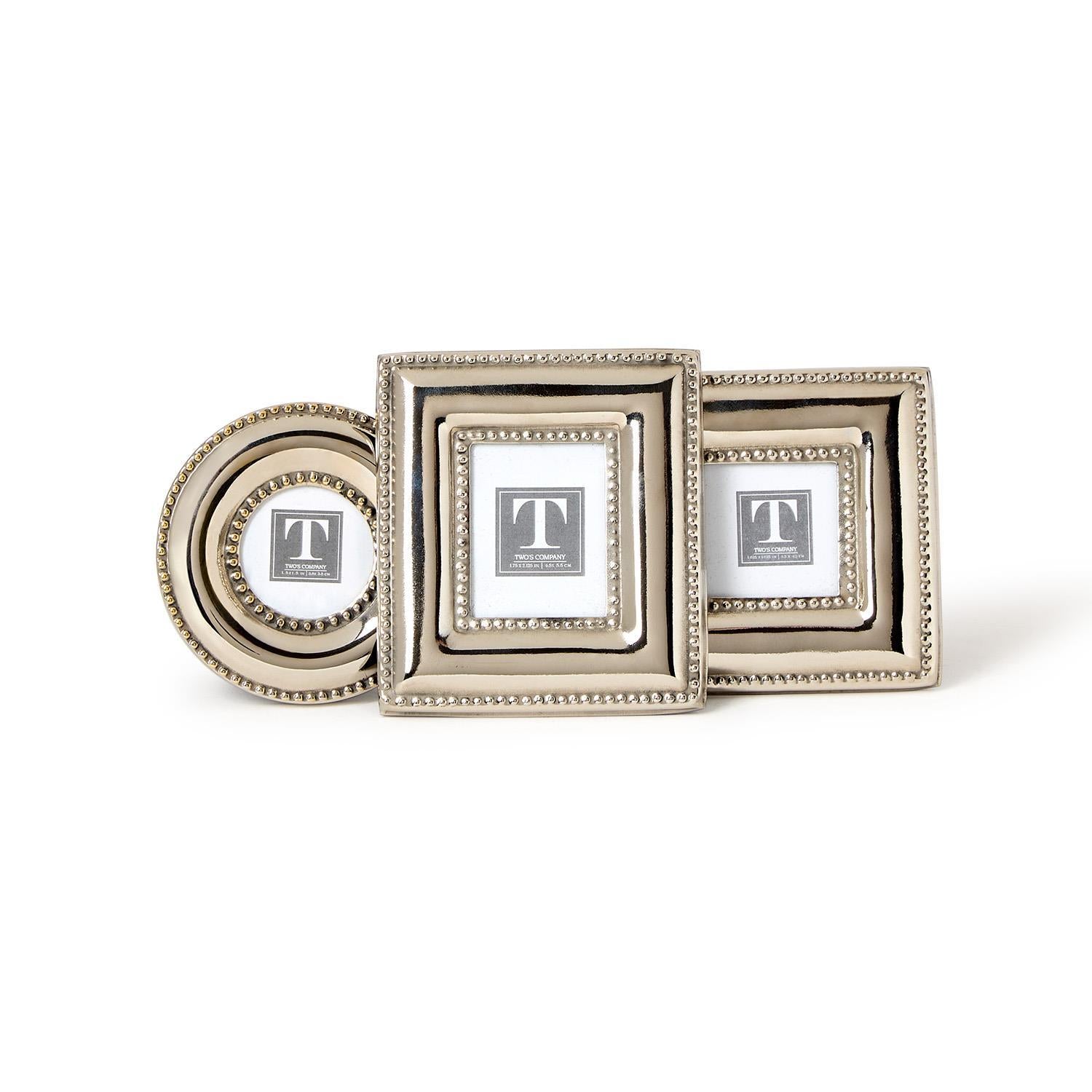 Silver Bead Mini Photo Frames (Set of 3)