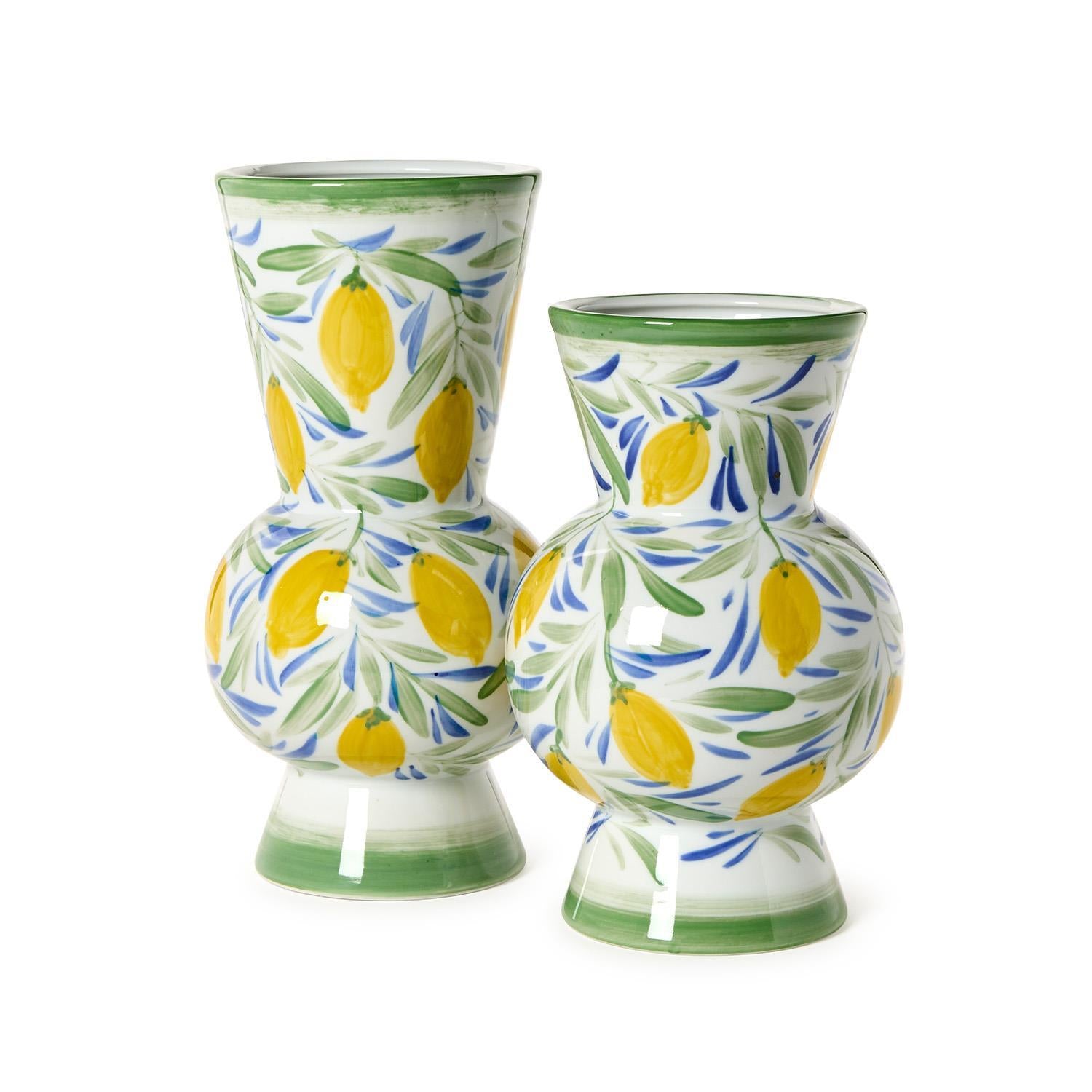 Hand-Painted Lemon Vases (Set of 2)