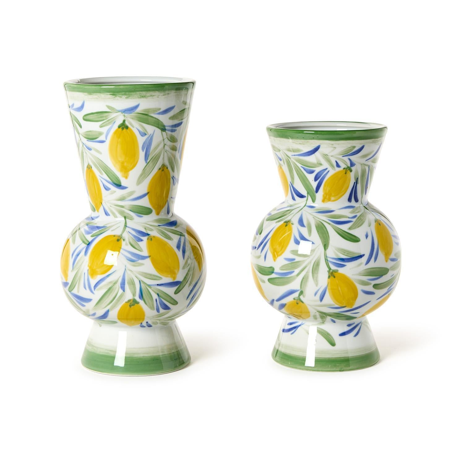 Hand-Painted Lemon Vases (Set of 2)