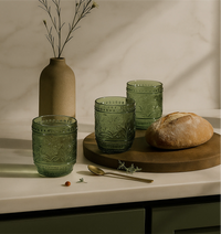 Petra Embossed Drinking Glasses, Green, Set of 4