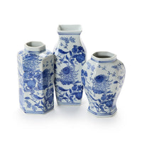 Chrysanthemum Hand-Painted Blue and White Vases (Set of 3)