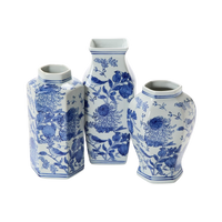 Chrysanthemum Hand-Painted Blue and White Vases (Set of 3)