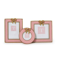 Pink Enamel Mini Frames with Gold Metal Bow Accent (Set of 3)