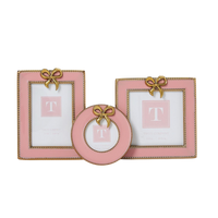 Pink Enamel Mini Frames with Gold Metal Bow Accent (Set of 3)