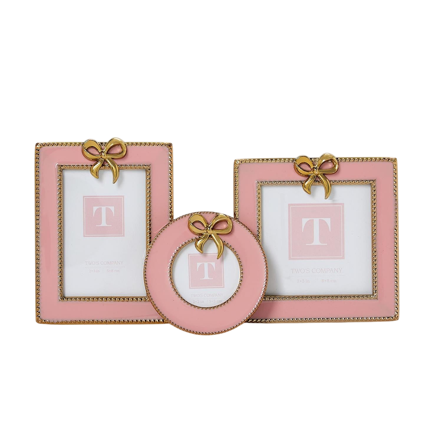 Pink Enamel Mini Frames with Gold Metal Bow Accent (Set of 3)