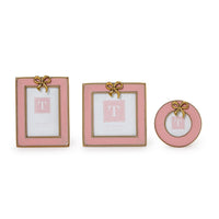 Pink Enamel Mini Frames with Gold Metal Bow Accent (Set of 3)