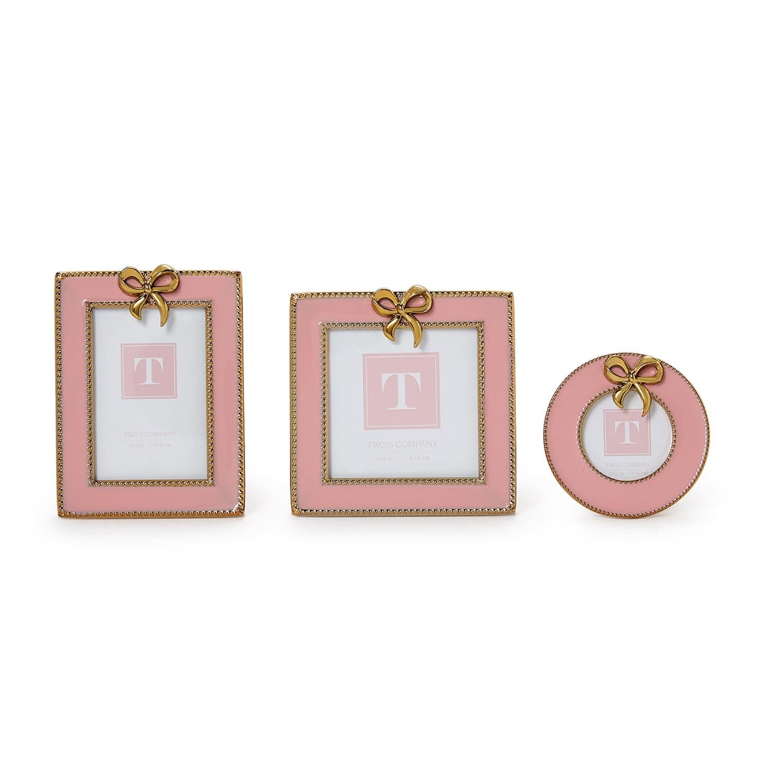 Pink Enamel Mini Frames with Gold Metal Bow Accent (Set of 3)